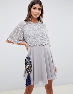 Платье мини с кроп-топом и искусственным жемчугом ASOS DESIGN-Серый