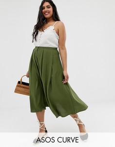 Юбка миди на пуговицах ASOS DESIGN Curve-Зеленый