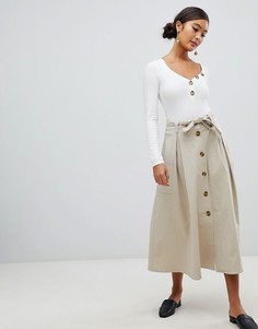 Пышная юбка с поясом ASOS DESIGN-Бежевый