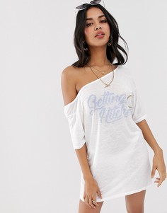 Трикотажная пляжная футболка с принтом \getting hitched\" в свадебном стиле ASOS DESIGN-Белый