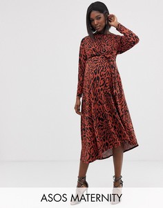 Платье макси с завязкой на талии и анималистичным принтом ASOS DESIGN Maternity-Мульти