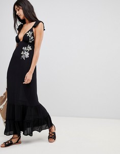 Пляжное платье макси с цветочной вышивкой ASOS DESIGN-Черный