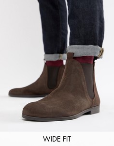 Коричневые замшевые ботинки челси для широкой стопы H By Hudson Atherston-Коричневый