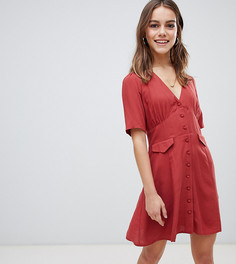 Короткое приталенное платье на пуговицах с карманами ASOS DESIGN Petite-Оранжевый