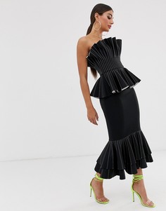 Платье-бандо макси с баской ASOS DESIGN Premium-Черный
