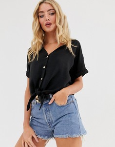 Черный топ с завязкой New Look