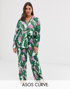 Пижама из 100% модала с пальмовым принтом ASOS DESIGN Curve-Мульти