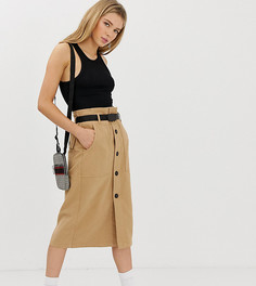Коричневая юбка миди в стиле милитари с ремнем Bershka-Коричневый