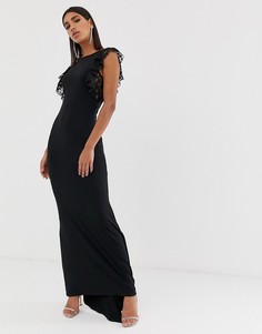 Платье макси с кружевом и глубоким V-образным вырезом на спине TFNC-Черный