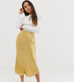 Атласная юбка миди ASOS DESIGN Petite-Золотой