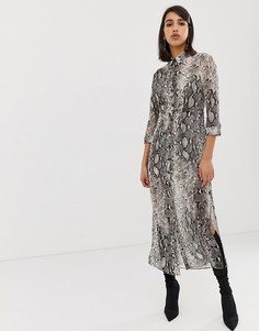 Длинное платье-рубашка со змеиным принтом River Island-Мульти