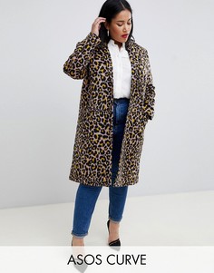 Пальто с леопардовым принтом ASOS DESIGN Curve-Мульти
