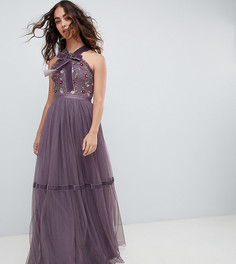 Фиолетовое платье макси с вышивкой и высоким воротом Needle & Thread-Фиолетовый