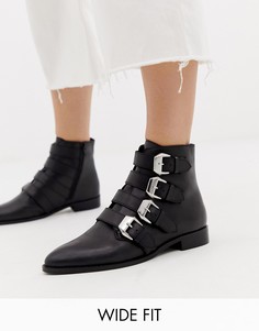 Кожаные ботинки для широкой стопы с пряжками ASOS DESIGN Alissa-Черный