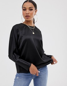 Атласный топ с рукавами \летучая мышь\" и запахом на спине ASOS DESIGN-Черный