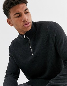 Темно-серый джемпер с воротником на молнии Burton Menswear