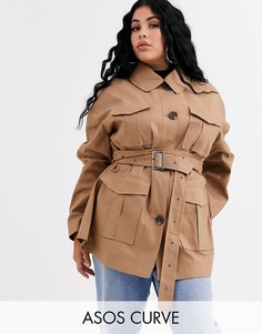 Светло-бежевый тренч в стиле милитари ASOS DESIGN Curve