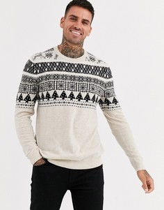 Светло-бежевый джемпер из овечьей шерсти с рисунком Фэйр-Айл ASOS DESIGN