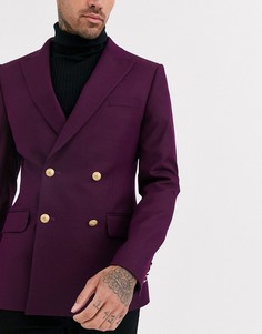 Фиолетовый двубортный пиджак скинни с золотистыми пуговицами ASOS DESIGN