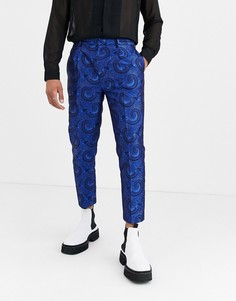 Суженные укороченные брюки с принтом пейсли ASOS DESIGN-Синий