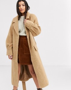 Бежевое пальто с поясом ASOS DESIGN-Бежевый