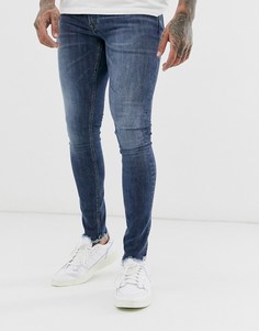 Облегающие джинсы с необработанной нижней кромкой Jack & Jones Intelligence-Синий