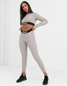 Серые леггинсы с завышенной талией в рубчик Nike-Серый