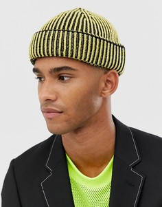 Двухцветная бледно-желтая шапка-бини в рубчик ASOS DESIGN-Желтый