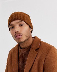 Коричневая oversize-шапка в рубчик от комплекта ASOS DESIGN-Светло-коричневый