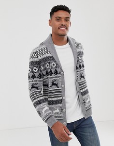 Серый кардиган из овечьей шерсти с узором Фэйр-Айл ASOS DESIGN