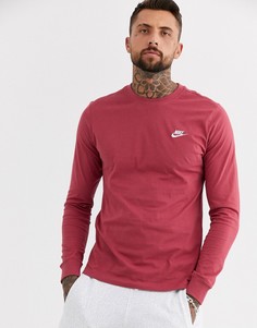 Бордовый лонгслив Nike Club-Красный