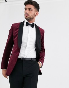 Бордовый бархатный блейзер Burton Menswear-Красный