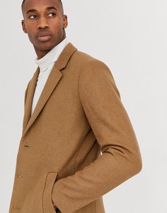 Шерстяное пальто верблюжьего цвета Jack & Jones Premium-Светло-коричневый