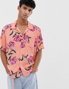 Рубашка кораллового цвета с принтом Obey Lily-Розовый