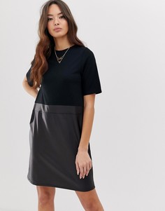 Свободное платье из искусственной кожи ASOS DESIGN-Черный