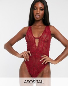 Кружевное боди с глубоким вырезом ASOS DESIGN Tall-Красный