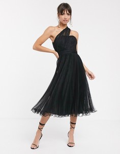 Платье миди на одно плечо с юбкой из тюля ASOS DESIGN-Черный
