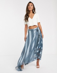 Юбка миди с атласными полосками и поясом ASOS DESIGN-Синий