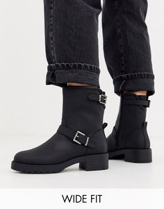 Черные байкерские ботинки для широкой стопы ASOS DESIGN August-Черный