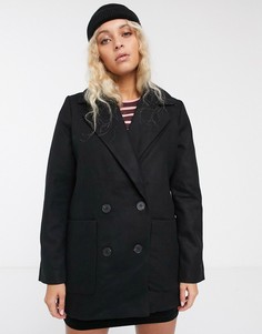 Удлиненное двубортное пальто Monki-Черный