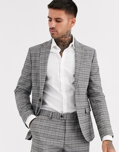 Серый приталенный пиджак в клетку River Island