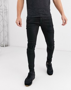 Черные супероблегающие джинсы в байкерском стиле с покрытием River Island-Черный