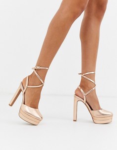 Туфли цвета розового золота на высоком каблуке и платформе ASOS DESIGN Purpose-Золотой