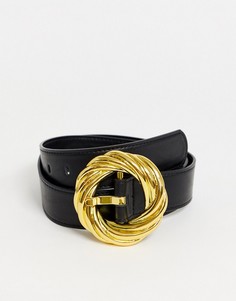 Черный ремень под джинсы с золотистой пряжкой ASOS DESIGN