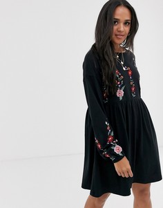 Свободное платье мини с вышивкой ASOS DESIGN-Черный