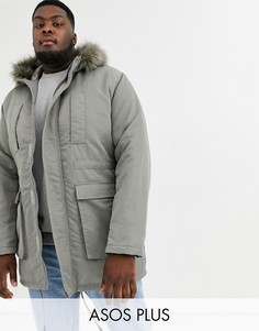 Серая парка с подкладкой из искусственного меха ASOS DESIGN Plus-Серый