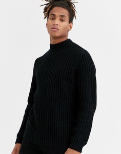 Черный плотный джемпер в рубчик с высоким воротом ASOS DESIGN