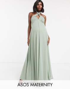 Платье макси с плиссированной юбкой и сборками на лифе ASOS DESIGN Maternity-Красный