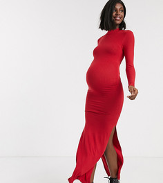 Облегающее платье макси с высоким воротом и разрезами по бокам Urban Bliss Maternity-Красный