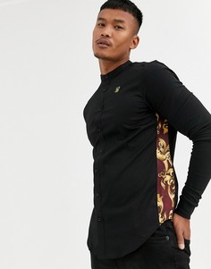 Черная облегающая рубашка с длинными рукавами и принтом сбоку SikSilk-Черный